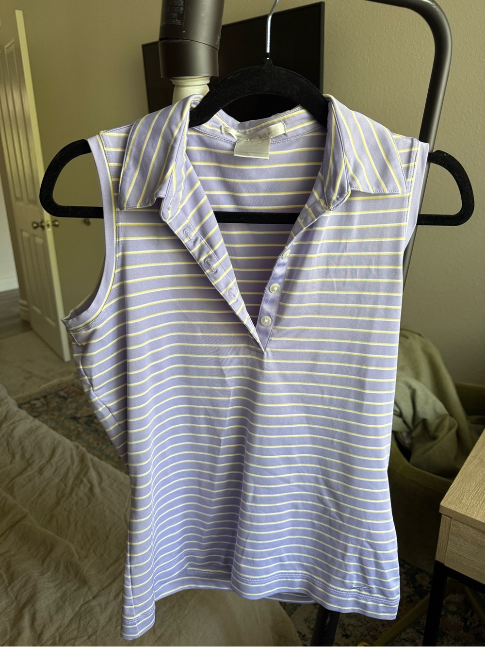 Sleeveless Collared Nike Golf Polo Top - Lavender and Yellow Stripe